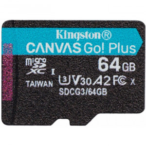 Карта Памяти micro SDXC 64Gb Kingston Canvas Go Plus UHS-I U3 A2 (170/70 MB/s) SDCG3/64GBSP