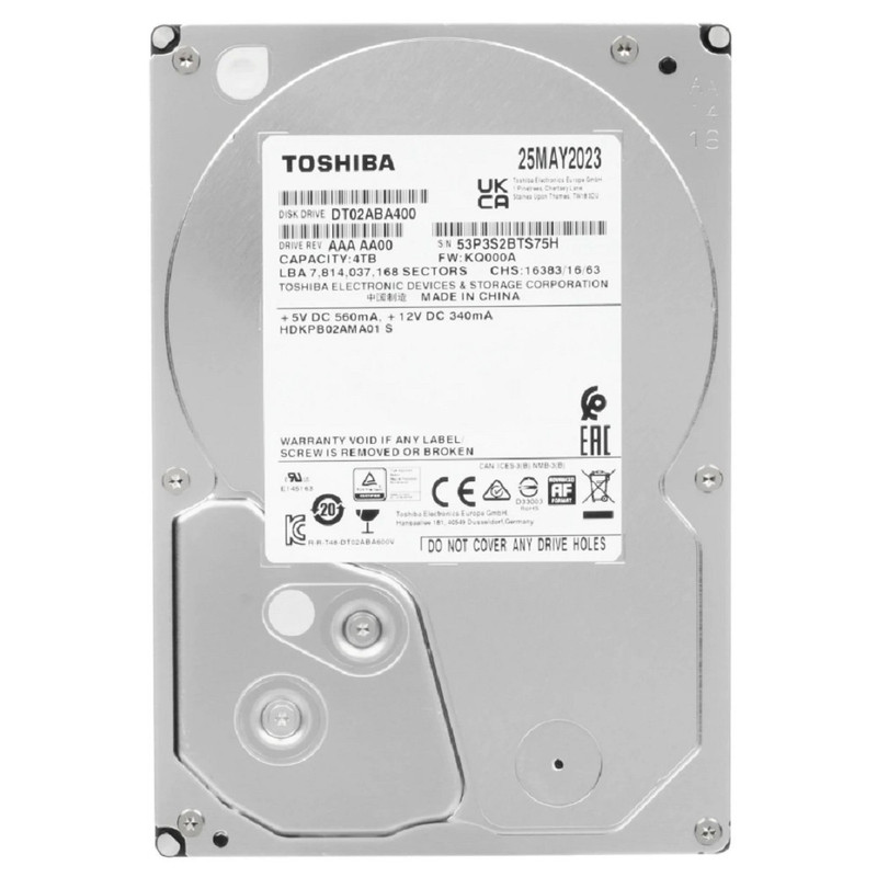 4Tb Toshiba (DT02ABA400)  5400rpm, 128MB buffer, 512e, SMR, Desktop HDD 3.5" SATA 