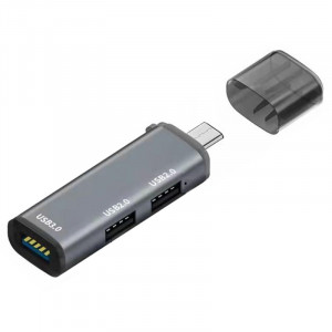 ORIENT CU-327, Type-C USB 3.0 (USB 3.1 Gen1)/USB 2.0 HUB 3 порта: 1xUSB3.0 + 2xUSB2.0, USB штекер тип C, алюминиевый корпус, серебристый (31244)