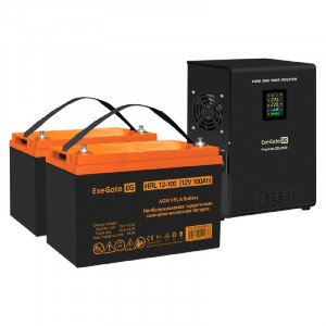 Exegate EX296601RUS Комплект ИБП EX296001RUS + батарея 100Ач EX285656RUS 2шт (инвертор, синус, для котла, настенный) FineSine SX-2000.LCD.AVR.2SH <2000VA/1400W, чистая синусоида, цветной LCD-дисплей, 