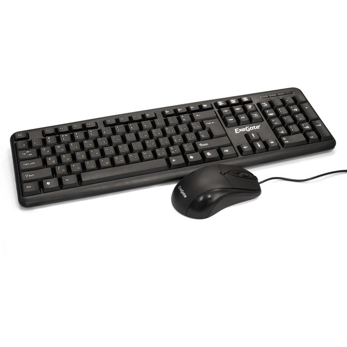 Exegate EX286204RUS Комплект ExeGate Professional Standard Combo MK120 (клавиатура влагозащищенная 104кл.+ мышь оптическая 1000dpi,3 кнопки и колесо прокрутки; USB,длина кабелей 1,5м,черный,ColorBox) 