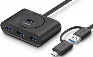 USB - Разветвитель (хаб) Ugreen CR113 (40850) 4 x USB 3.0, Длина кабеля 1 м.; активный (разъем подключения USB 3.0, USB Type-C) Темно-серый