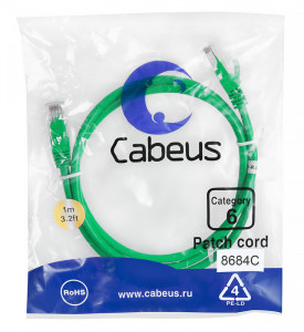 Cabeus PC-UTP-RJ45-Cat.6-1m-GN Патч-корд U/UTP, категория 6, 2xRJ45/8p8c, неэкранированный, зеленый, PVC, 1м