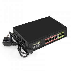 Exegate EX299022RUS Коммутатор неуправляемый ExeGate EDGS-1006D.4PoE-65W (6-портовый гигабитный UTP 10/100/1000 Base-T: 4 порта IEEE 802.3af (PoE), мощность PoE: 15,4W, суммарно 65W, 2 порта RJ45 upli