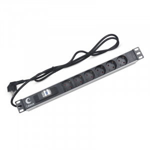 Cabeus PDU-6P-B-2EU Блок евророзеток для 19" шкафов, горизонтальный, 6 розеток, автомат защиты 16 A , шнур 2м, алюминиевый корпус, немецкий стандарт