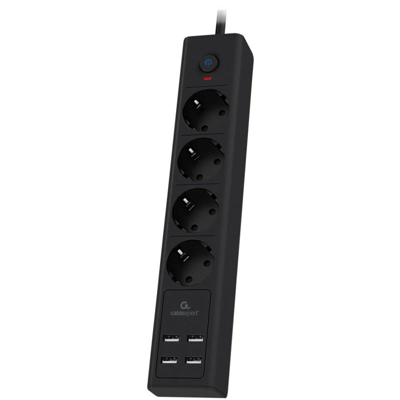 Cablexpert Сетевой фильтр Exnovo EXN-4-U4-B-2 (4р, 16А, 4 х USB, 3.4A, 2м, ур.защиты 4+) черный, коробка {22560}