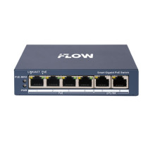 iFLOW F-SW-EM606POE-VM L2, Смарт-управляемый, 4 гигабитных порта RJ45 PoE, 2 uplink порта, поддержка режима передачи до 300м,10Мб/с, CAT6