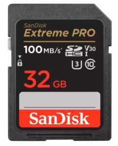 SecureDigital 32GB SanDisk Extreme Pro SD UHS I  Card for 4K Video for DSLR and Mirrorless Cameras 100MB/s Read & 90MB/s Write, Lifetime Warranty