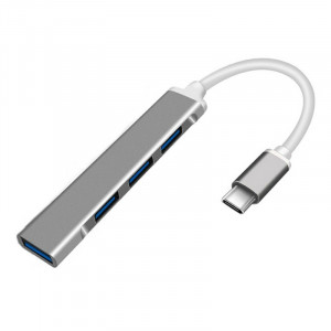 ORIENT CU-323, Type-C USB 3.0 (USB 3.1 Gen1)/USB 2.0 HUB 4 порта: 1xUSB3.0 + 3xUSB2.0, USB штекер тип С, алюминиевый корпус, серебристый (31235)