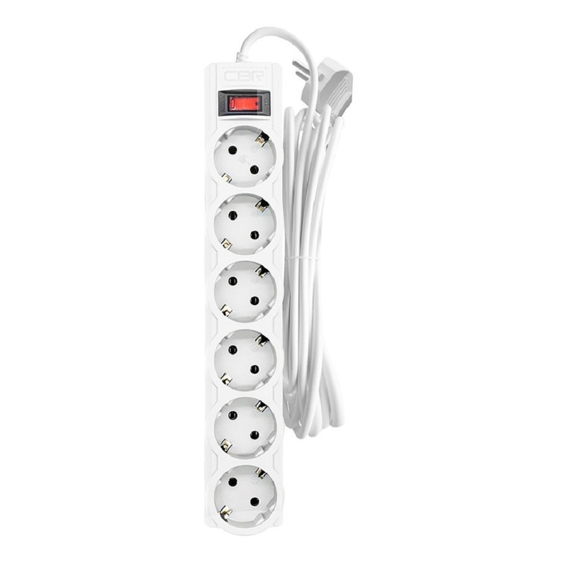 CBR Сетевой фильтр CSF 2606-3.0 White, 6 евророзеток, длина кабеля 3 метра, цвет белый (пакет)