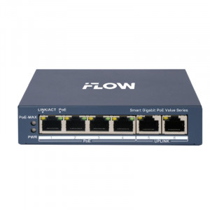 iFLOW F-SW-EM606POE-VM/L L2, Смарт-управляемый, 4 гигабитных порта RJ45 PoE, 2 uplink порта, поддержка режима передачи до 300м,10Мб/с, CAT6