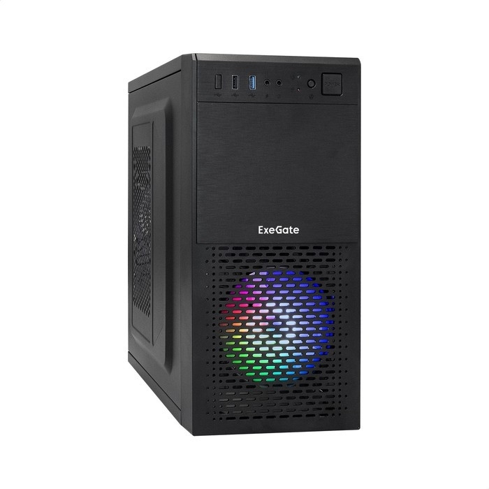 Exegate EX292983RUS Корпус Minitower ExeGate mEVO-7807-NPX450 (mATX, БП 450NPX 12см, 1*USB+1*USB3.0, черный 1x12 см с RGB подсветкой)