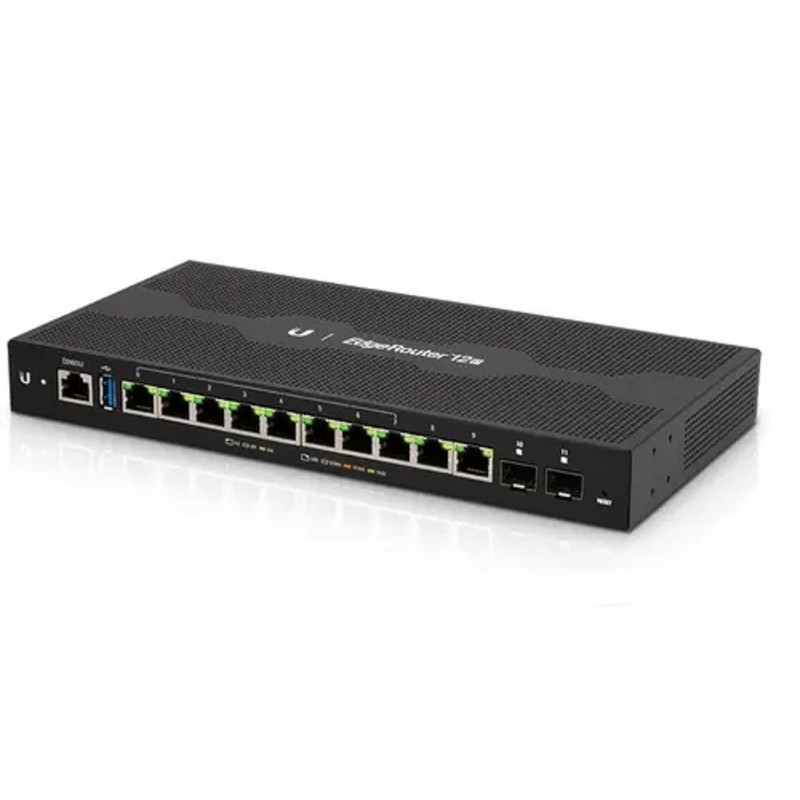 UBIQUITI ER-12P Маршрутизатор 4 ядра (1 ГГц), 10х 1G RJ45, 2х SFP, раздача PoE 52 Вт