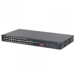 Коммутатор Dahua DH-S3226-24ET-375 (L2) 24x100Мбит/с 2x1Гбит/с 2xКомбо(1000BASE-T/SFP) 24PoE 375W неуправляемый