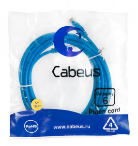 Cabeus PC-UTP-RJ45-Cat.6-5m-BL Патч-корд U/UTP, категория 6, 2xRJ45/8p8c, неэкранированный, синий, PVC, 5м