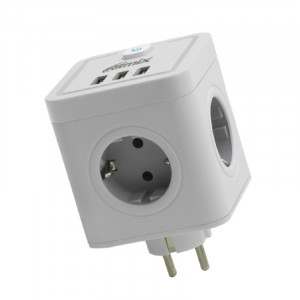 RITMIX RM-043 White Сетевой фильтр с кнопкой питания {16А, 4 розетки, 3 USB} {80003358}