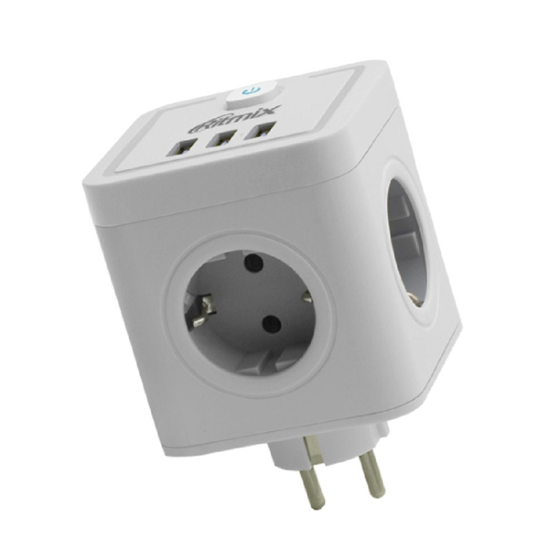 RITMIX RM-043 White Сетевой фильтр с кнопкой питания {16А, 4 розетки, 3 USB} {80003358}