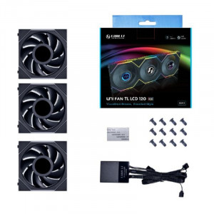 Lian Li G99.12TLLCD3B.R0 Комплект вентиляторов (3шт.) UNI FAN TL LCD 120 Black /12TLLCD3B/ 120х125х28мм (1.6” LCD дисплей, PWM, ARGB, 200-1900 об/мин, 27dBa) 