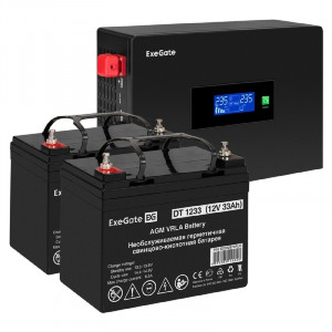 Exegate EX297428RUS Комплект ИБП EX295994RUS + батарея 33Ач EX282974RUS 2шт (инвертор, синус, для котла, PF=1, настенный) ExeGate IdealSine SR-1500.LCD.2SH <1500VA/1500W, чистая синусоида, цветной LCD