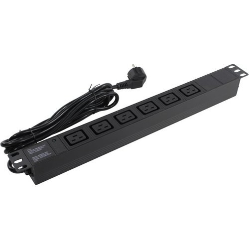 Exegate EX280871RUS Блок розеток ExeGate ServerPro PDU-19H013 Al-6C19-EU3-SW, 19",1U,алюм, 6 IEC 320 C19, евровилка, 3м