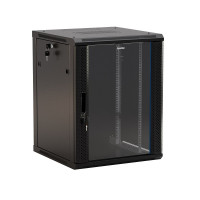 Hyperline TWB-1845-GP-RAL9004 шкаф настенный 19-дюймовый (19"), 18U, 908x600x450 мм, стеклянная дверь с перфорацией по бокам, ручка с замком, цвет черный (RAL 9004) (разобранный)