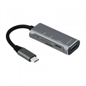 ORIENT JK-329, Type-C USB 3.0 (USB 3.1 Gen1)/USB 2.0 HUB 2 порта: 1xUSB3.0 + 1xUSB2.0 Type-C, SD/microSD CardReader, USB штекер тип C, алюминиевый корпус, серебристый (31239)
