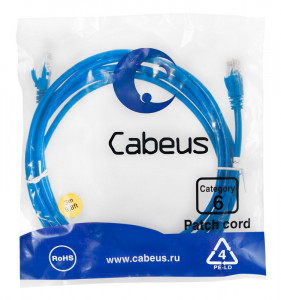Cabeus PC-UTP-RJ45-Cat.6-3m-BL Патч-корд U/UTP, категория 6, 2xRJ45/8p8c, неэкранированный, синий, PVC, 3м