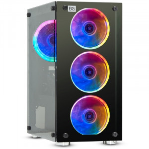 ExegateEX294382RUS Корпус Minitower ExeGate Mistery X2 (mATX, без БП, 2*USB+1*USB3.0, аудио, черный, 4 вент. 12см с RGB подсветкой, боковая панель - закаленное стекло)