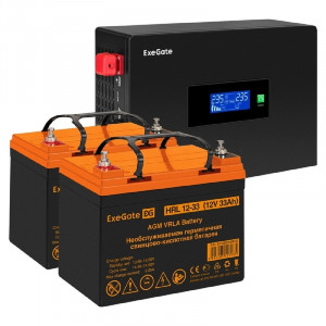 Exegate EX297429RUS Комплект ИБП EX295994RUS + батарея 33Ач EX285664RUS 2шт (инвертор, синус, для котла, PF=1, настенный) ExeGate IdealSine SR-1500.LCD.2SH <1500VA/1500W, чистая синусоида, цветной LCD