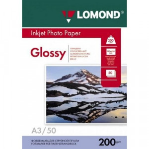 Фотобумага LOMOND Односторонняя Глянцевая, 200г/м2, A3 (29,7X42см) 50л. для струйной печати.