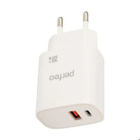 PERFEO Сетевое зарядное устройство с двумя разъемами USB-A+TYPE-C, 20W, белый (I4661)
