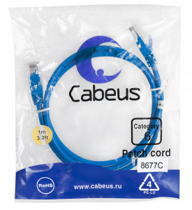 Cabeus PC-UTP-RJ45-Cat.6-1m-BL Патч-корд U/UTP, категория 6, 2xRJ45/8p8c, неэкранированный, синий, PVC, 1м