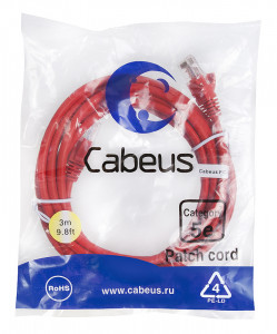 Cabeus PC-UTP-RJ45-Cat.5e-3m-RD-LSZH Патч-корд U/UTP, категория 5е, 2xRJ45/8p8c, неэкранированный, красный, LSZH, 3м