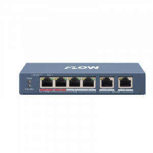iFLOW F-SW-EU206HPOE-V L2, неуправляемый, 4 порта, 2 uplink порта 10/100M RJ45, 802.3af/at/bt, 1 порт поддерживает Hi-PoE 60 Вт, бюджет PoE 60 Вт, поддержка режима передачи до 300м,10Мб/с, CAT6; защит