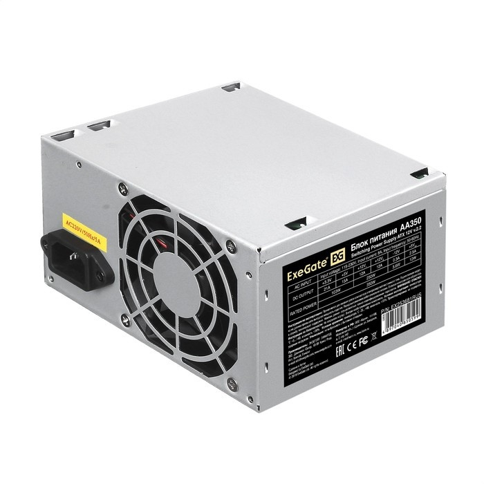 Exegate EX253681RUS-PC Блок питания 350W ExeGate AA350 (ATX, PC, 8cm fan, 24pin, 4pin, 2xSATA, IDE, кабель 220V в комплекте)