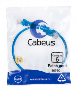 Cabeus PC-UTP-RJ45-Cat.6-0.5m-BL Патч-корд U/UTP, категория 6, 2xRJ45/8p8c, неэкранированный, синий, PVC, 0.5м