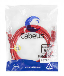 Cabeus PC-UTP-RJ45-Cat.5e-2m-RD-LSZH Патч-корд U/UTP, категория 5е, 2xRJ45/8p8c, неэкранированный, красный, LSZH, 2м