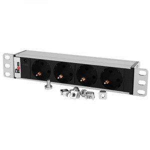 ЦМО Блок розеток Rem-10 без шнура с инд., 4 Schuko, вход IEC 60320 C14, 10A, алюм., 10" (R-10-4S-I-220-Z)