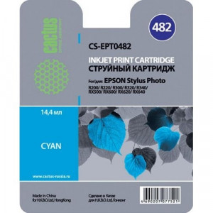 Картридж струйный Cactus CS-EPT0482 голубой для Epson Stylus Photo R200/R220/R300/R320/R340/RX500/RX