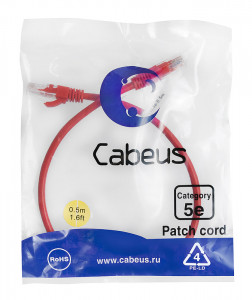 Cabeus PC-UTP-RJ45-Cat.5e-0.5m-RD-LSZH Патч-корд U/UTP, категория 5е, 2xRJ45/8p8c, неэкранированный, красный, LSZH, 0.5м
