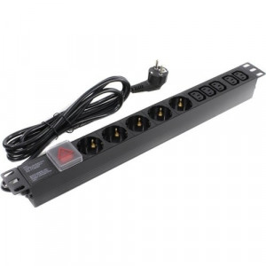 Exegate EX280867RUS Блок розеток ExeGate ServerPro PDU-19H009 Al-5C135S-EU2.5-SW, 19",1U,алюм,5C13,5Sch,евровилка,2.5м