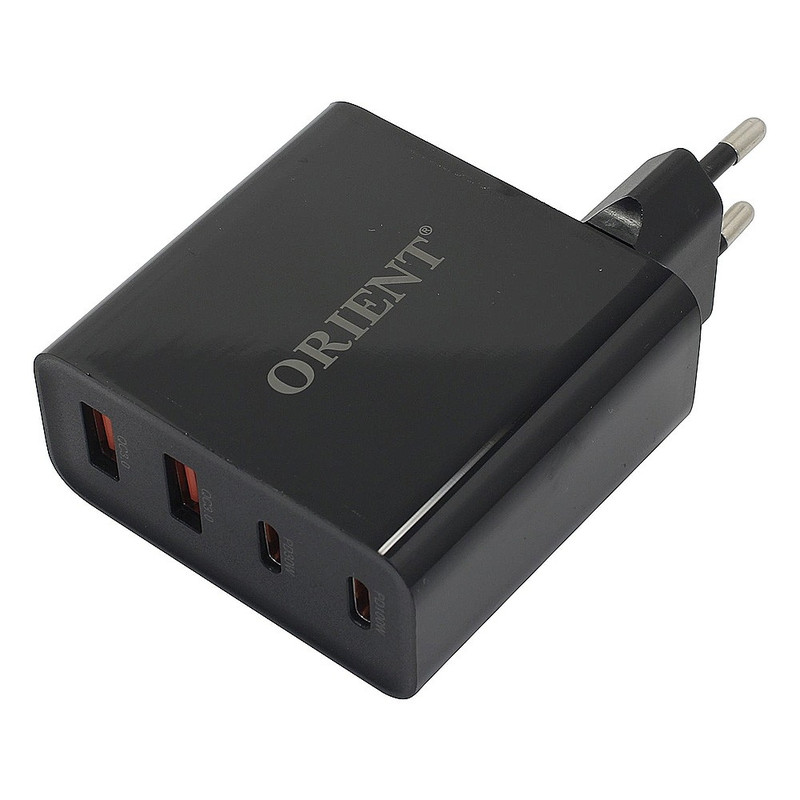 ORIENT PU-A100WL, Сетевое зарядное устройство с функцией быстрой зарядки, мощность 100Вт, Quick Charge 3.0+Power Delivery, выходы: 2xUSB-A + 2xType-C/PD, DC 5/9/12/15/20В, цвет черный (33168)