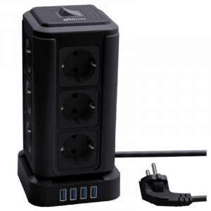 RITMIX RM-2124 Black Сетевой фильтр с кнопкой питания {16А,12 розеток, 4 выхода USB Type А 5 В, 3,1 А, 2 м } {80003363}