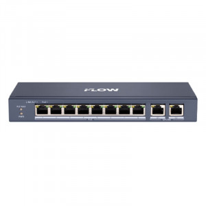 iFLOW F-SW-EU410POE-V/L L2, неуправляемый, 8 портов, 2 uplink порта 1000М RJ45, 802.3af/at, бюджет PoE 60 Вт, поддержка режима передачи до 300м,10Мб/с, CAT6; защита от перенапряжения 6 кВ