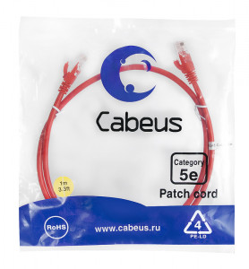 Cabeus PC-UTP-RJ45-Cat.5e-1m-RD-LSZH Патч-корд U/UTP, категория 5е, 2xRJ45/8p8c, неэкранированный, красный, LSZH, 1м