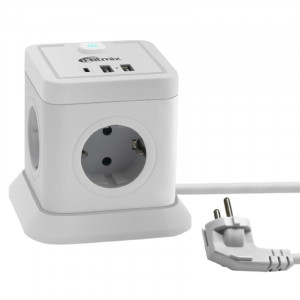 RITMIX RM-242C White Сетевой фильтр с кнопкой питания {16 А, 4 розетки, Type-C + 2 х USB, 2 м } {80003360}
