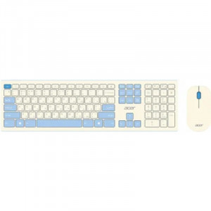Клавиатура + мышь Acer OCC205 клав:белый мышь:белый/голубой USB беспроводная slim 