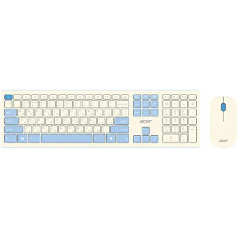 Клавиатура + мышь Acer OCC205 клав:белый мышь:белый/голубой USB беспроводная slim 