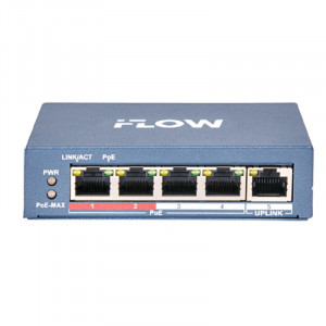 iFLOW F-SW-EU205POE-V L2, неуправляемый, 4 порта, 1 uplink порт 10/100M RJ45, 802.3af/at, бюджет PoE 60 Вт, поддержка режима передачи до 300м,10Мб/с, CAT6; защита от перенапряжения 6 кВ