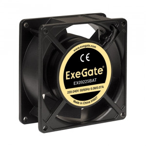 Exegate EX289004RUS Вентилятор 220В ExeGate EX09225BAT (92x92x25 мм, 2-Ball (двойной шарикоподшипник), клеммы, 2600RPM, 35dBA)
